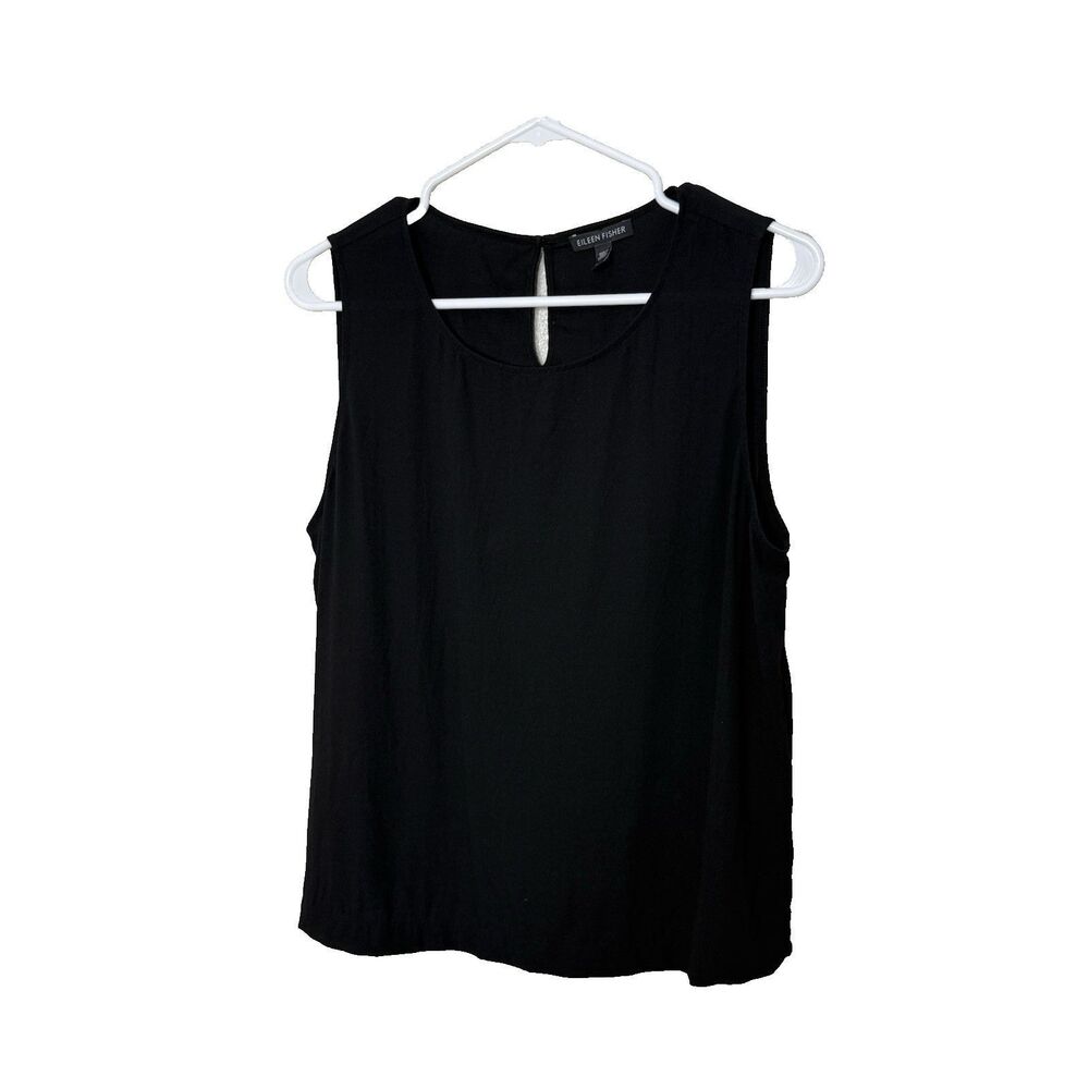 Eileen Fisher Blouse Size M Silk Minimalist Classic Black Sleeveless Top